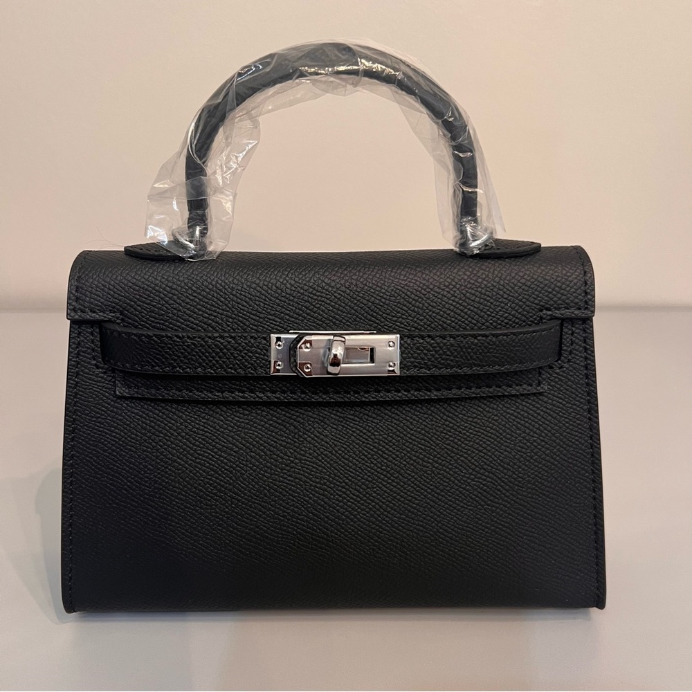 19cm Epsom Leather mini handbag with shoulder strap, Silver hardware
